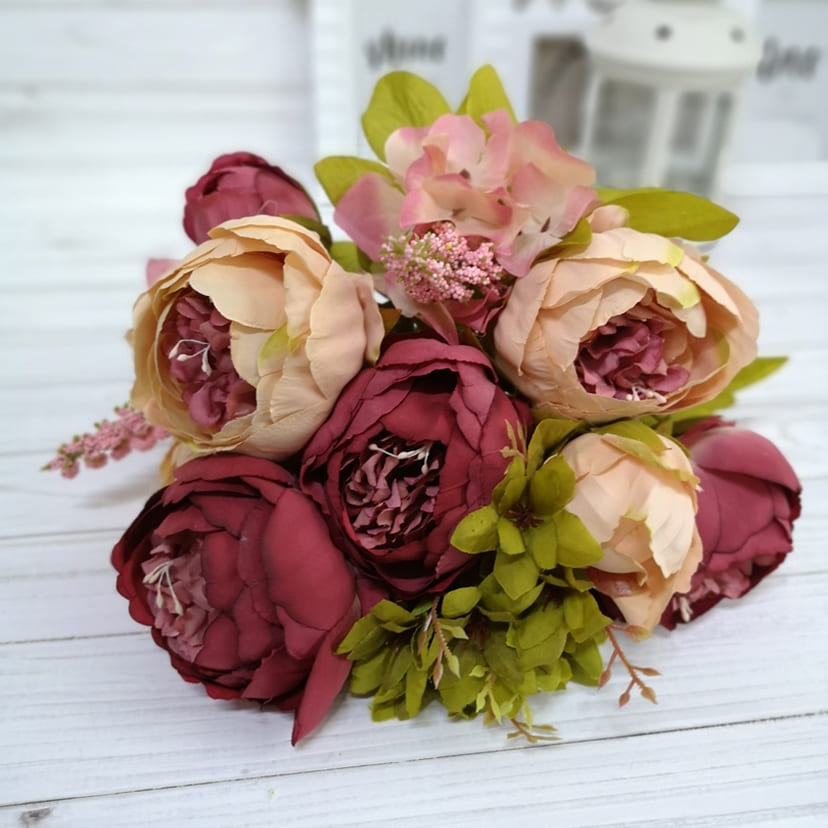 Искусственные цветы в Улан‑Удэ | Цветы искусственные «Пионы», персиково-малиновые, букет