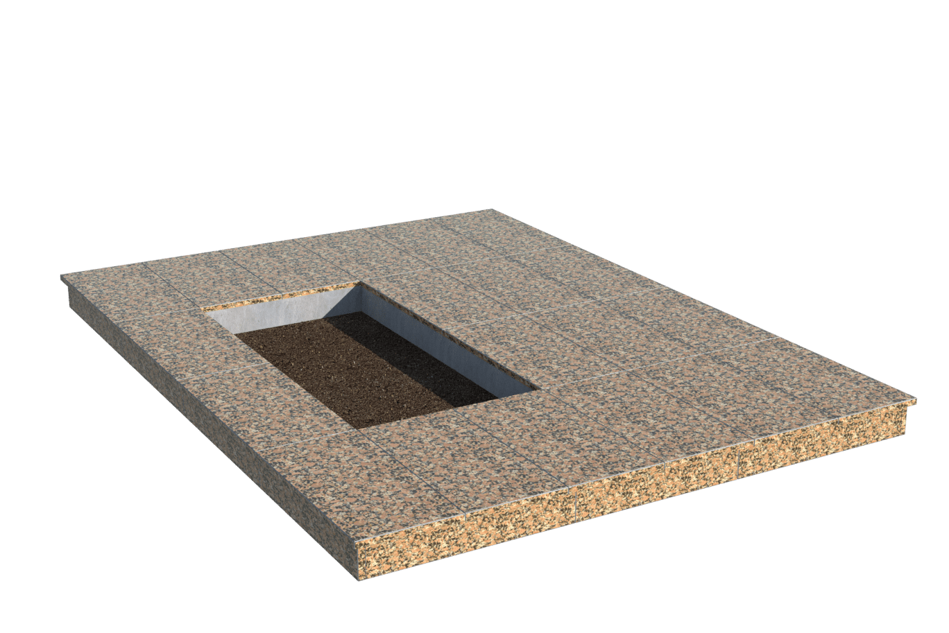 Площадки на могилу в Улан‑Удэ | Площадка с вертикальной (10 см) облицовкой Южно-Султаевским гранитом (под цветник)